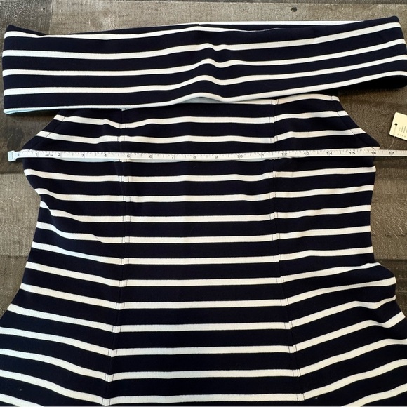 Maeve Blue and White Off-the-Shoulder Fitted Blouse - Picture 11 of 13